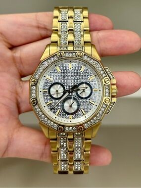Bulova Mens Octava Crystal Gold Tone Watch 98C126 Pave Dial Accent